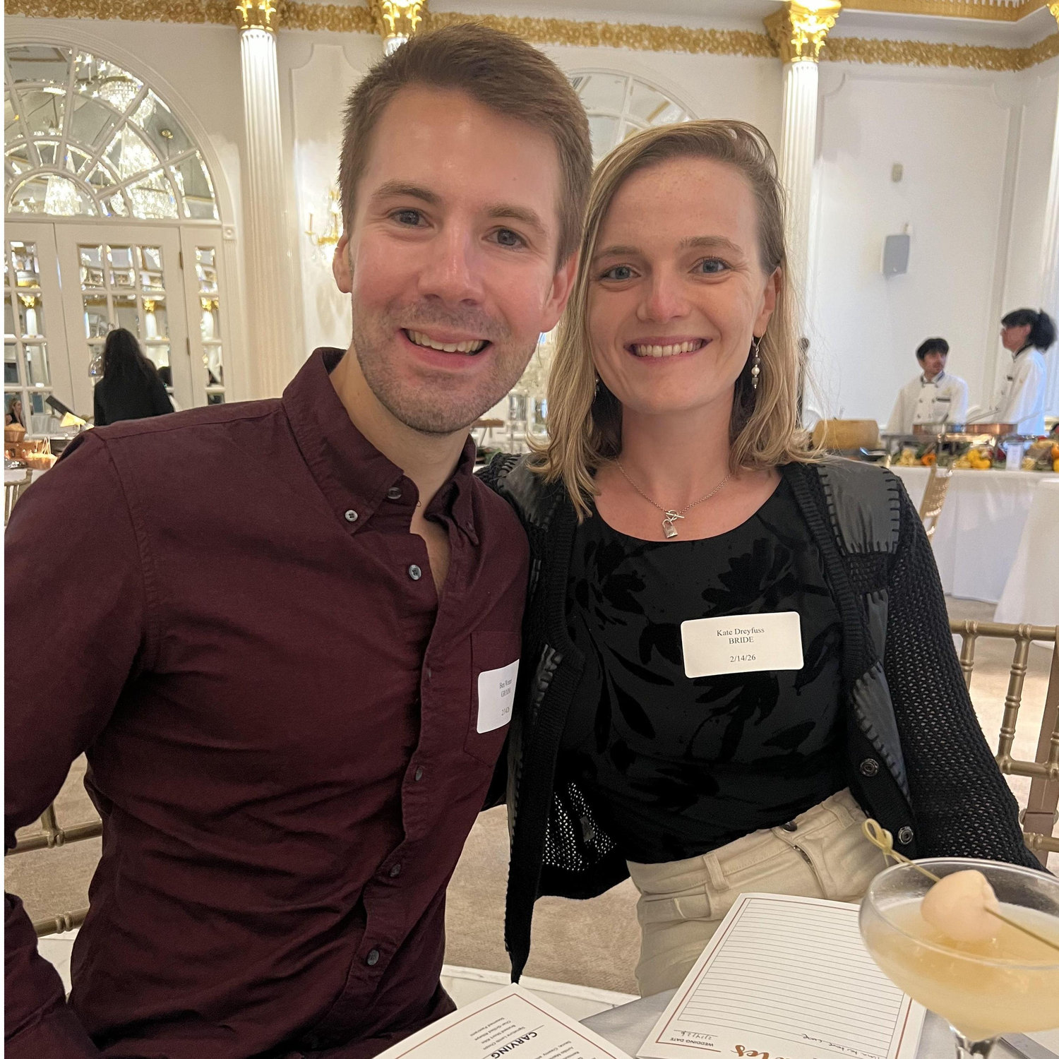 At our wedding tasting, sampling the delicious food that we will all get to enjoy! July 2025