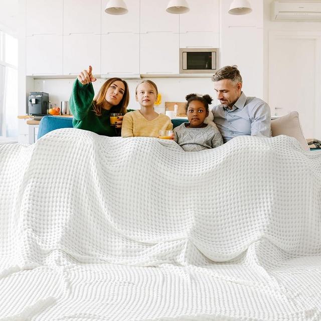 Bedsure Cooling Cotton Waffle Oversized King Blanket - Lightweight Breathable Rayon Derived from Bamboo for Hot Sleepers, Luxury Throws for Bed and Sofa, Ivory, 120x96 Inches