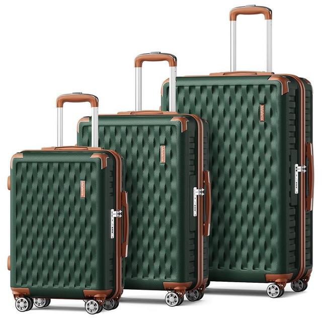 Melalenia Luggage Sets 3 Piece, Hard Shell Carry on Suitcase with Spinner Wheels and TSA Lock, Travel Lightweight Luggage Set for Women, Green Brown