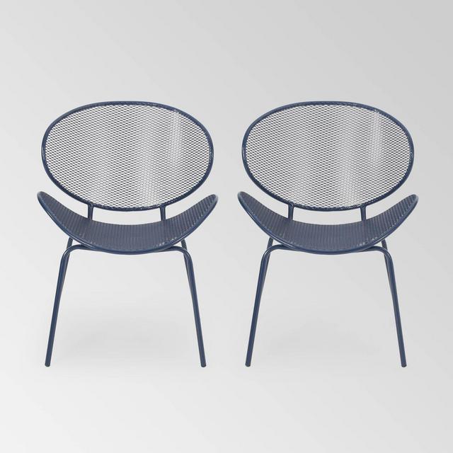 lloree Set of 2 Iron Dining Chairs - Matte Navy Blue - Christopher Knight Home