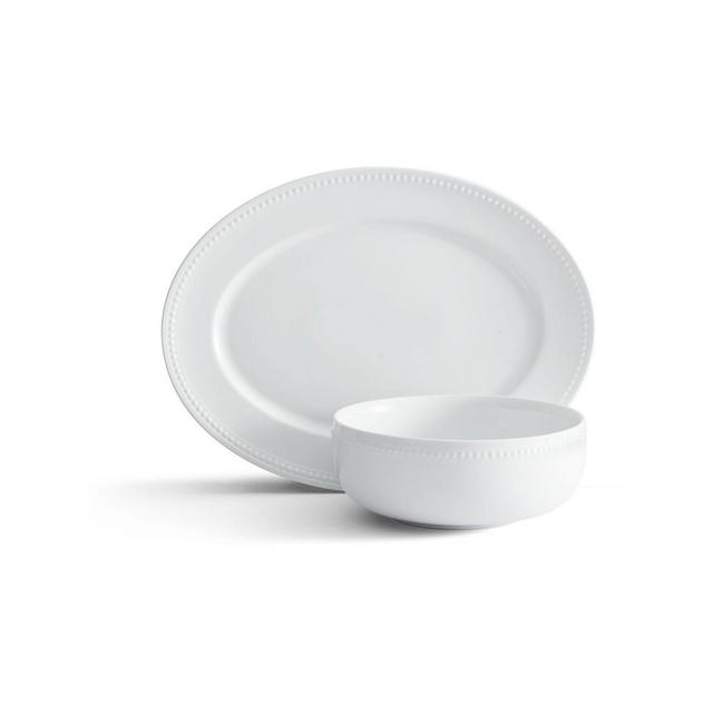 Fitz and Floyd Everyday Whiteware Beaded Bowl and Platter Serve Set