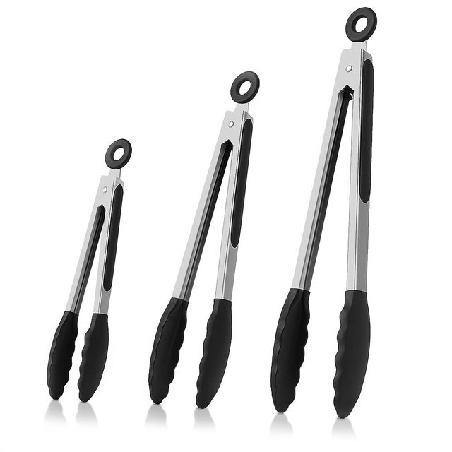 3 Pcs Kitchen Tongs with Silicone Tips - 7", 9" & 12" Silicone Tongs for Cooking Heat Resistant up to 480°F, Stainless Steel, Dishwasher Safe & Non Stick - Kitchen Utensils for Cooking & Serving