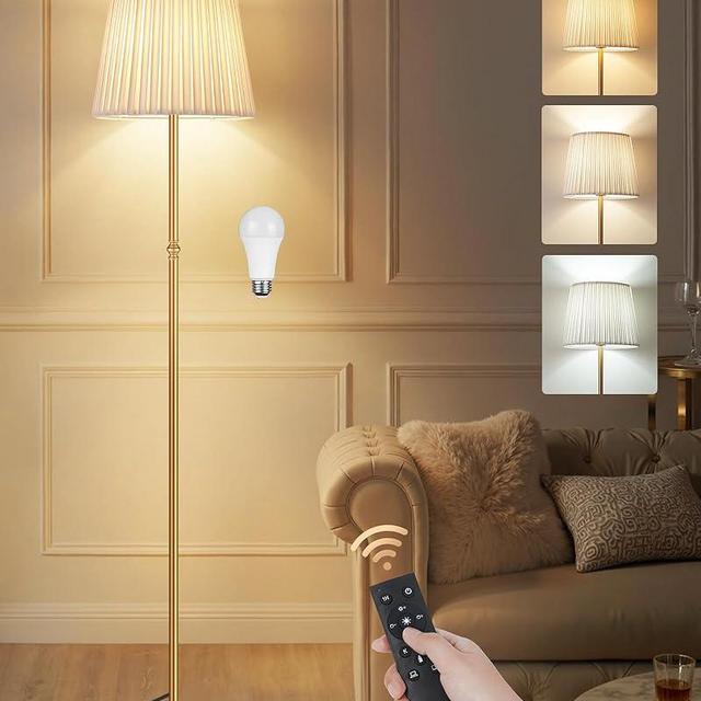 GOEBLESON Dimmable Floor Lamp for Living Room, 68" Tall Standing Lamp, Reading Light with Remote & Foot Pedal, 10W LED Bulb (3000K-6500K) Included, FCC Listed, Reinforced Base, Gold and White DW12LD05