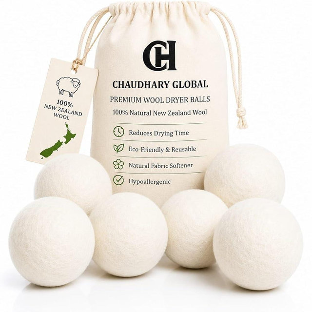 Wool Dryer Balls XL 6-Pack – 100% New Zealand Wool, Reusable Natural Fabric Softener, Reduces Drying Time, Static & Wrinkles, Eco-Friendly Laundry Balls