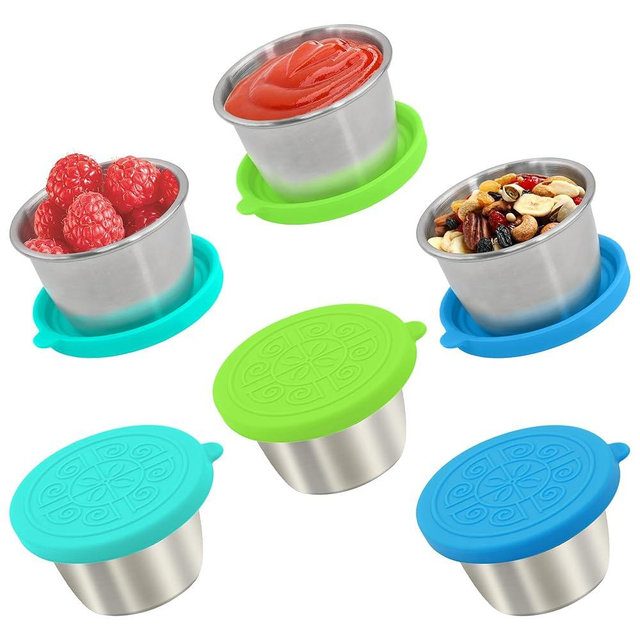 Qukaka 6x2.7 Oz Salad Dressing Container to Go,Handy Leakproof Stainless Steel Meal Prep Containers Reusable,Sauce Containers for Lunch Box, Picnics, Travel, Office and Kitchen Storage