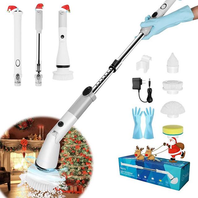 Shower Scrubber for Cleaning, Electric Spin Scrubber Cordless Shower Cleaning Brush,360 Power Rotation, 4 Replaceable Brush Heads, Cleaning Brush with 1 Extension Arm and Gloves,for Tile,Floor,bathtub
