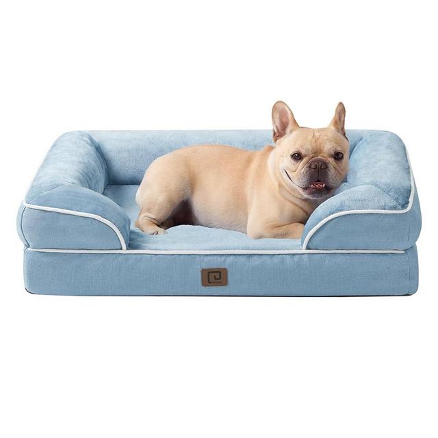 EHEYCIGA Orthopedic Dog Bed for Medium Dogs, Waterproof Memory Foam Medium Dog Beds with Sides, Non-Slip Bottom and Egg-Crate Foam Pet Couch Bed with Washable Removable Cover, Washed Blue