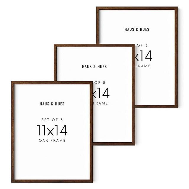 HAUS AND HUES 11x14 Picture Frame Set of 3 - Walnut Wooden Picture Frames 11x14, 11 by 14 Farmhouse Wood Picture Frames, 14x11 Rustic Wall Frames Collage Set, 11 x 14 Inch Gallery Wall Frame Set