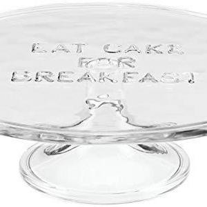 KSNY All in Good Taste Glass Cake Plate Eat for Breakfast, Clear