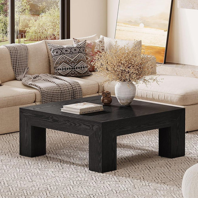 Tribesigns Farmhouse Square Coffee Table for Living Room, 39.37-Inch Low Large Center Tea Accent Table with Sturdy Legs, Easy Assembly (Black)