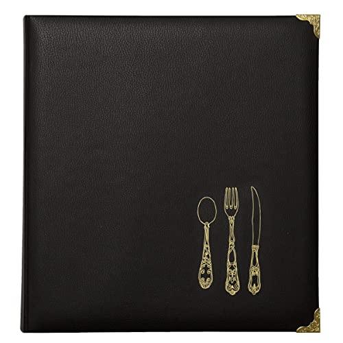 C.R. Gibson Black and Gold Faux Leather Recipe Book With Tabbed Dividers and Sheet Protectors, 11'' W x 11.88'' H