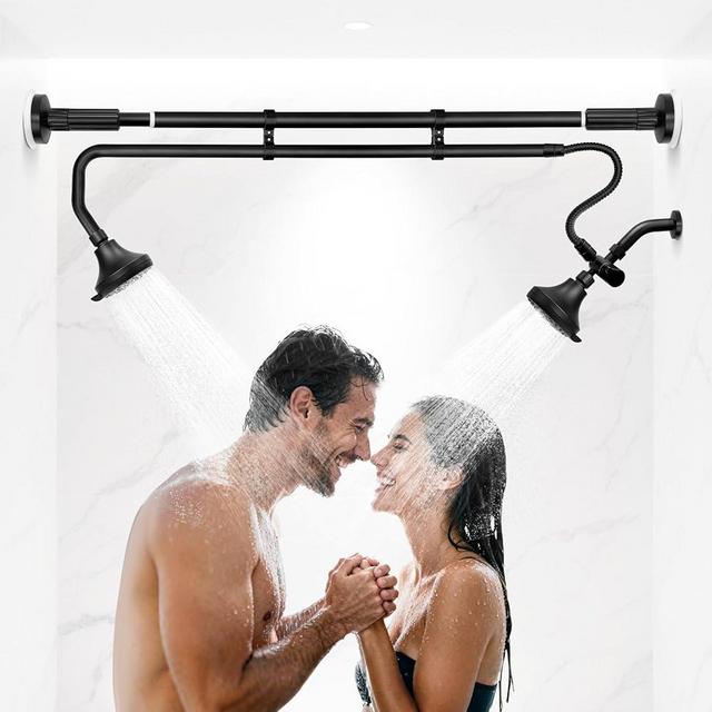Tandem Shower Heads, Double Shower Head for Couples, Dual Shower Head System for Two People, High Pressure and Adjustable Double Shower Heads (Black)
