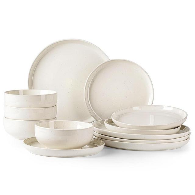 GBHOME Dinnerware Set for 4, GBHOME 12 Pieces Speckled Glaze Plates and Bowls Sets, Handmade Chip and Scratch Resistant Stoneware Dishes Set, Dishwasher & Microwave Safe