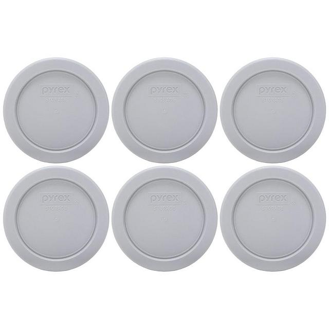 Pyrex 7202-PC Jet Gray Round Plastic Food Storage Replacement Lid, Made in USA - 6 Pack