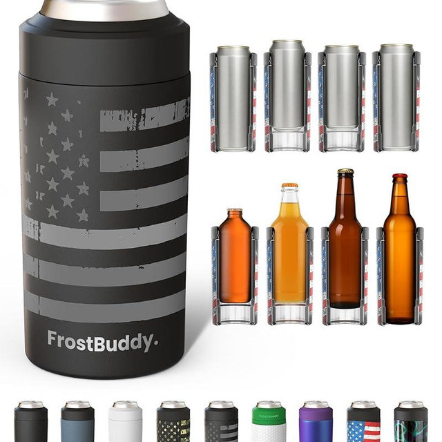 Frost Buddy Universal Can Cooler - Fits All - For Regular 12 & 16 oz or Slim-Size Bottles - Insulated Double-Walled Stainless Steel (Gunmetal Glory)