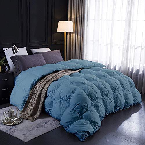 All-Season Goose Down Pinch Pleated Comforter 100% Egyptian Cotton 1000-TC Corner Tebs Hypoallergenic Wrinkle & Fade Resistant Box Pintuck Comforter Set 108"x98" Super King Size Steal Blue Solid
