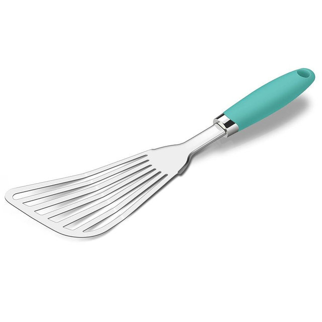 304 Stainless Steel Fish Spatula, Non-Slip Ergonomic Handle Slotted Spatula, Aqua Sky