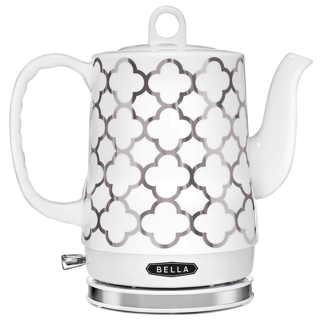 BELLA (14522) 1.2 Liter Electric Ceramic Tea Kettle with Detachable Base & Boil Dry Protection, Silver Tile