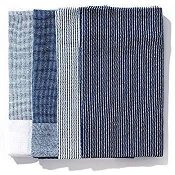 Caldo Kitchen Dish Towel, Set of 4, 100% Cotton, 28 in x 20 in (Navy)