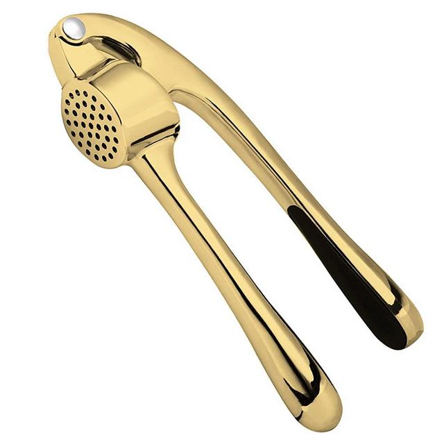 Premium Garlic Press, Professional Garlic Mincer, Easy to Squeeze and Clean, Rust Proof & Dishwasher Safe, Efficient Ginger Crusher - Golden