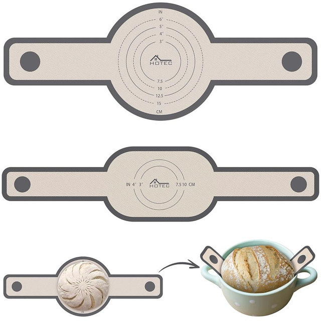 HOTEC Silicone Bread Sling for Dutch Oven - 2 Pack Non-Stick Baking Mat with Long Handle Easy to Transfer Sourdough Bread, Reusable Heat Resistant to 500°F/260°C Dutch Oven Liners Baking Supplies