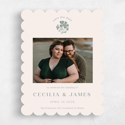Green Scalloped Wedding Save the Date - Tiburon Photo