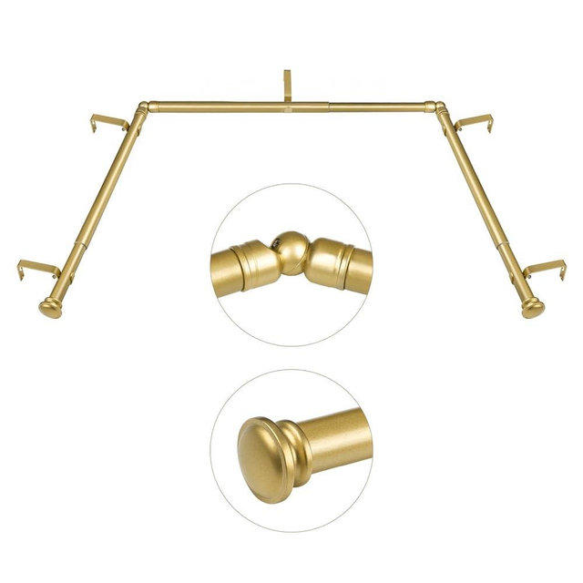 TONIAL 3/4 Inch Bay Window Curtain Rods, 36-72 Inch Center Rod for window (24 to 68 Inch), 20-36 Inch Side Rods for windows (16-32 Inch), Decoratice Drapery Rods with Small Cap Finial, Antique Gold