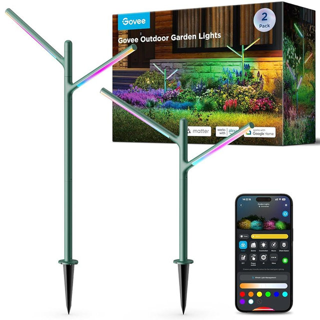 Govee Outdoor Garden Lights 2 Pack, RGBWWIC Smart LED Pathway Lights for Halloween Decor and Christmas, 16 Million Colors and 64 Scenes, IP66 Waterproof for Outdoor Patio, Works with Alexa, Matter
