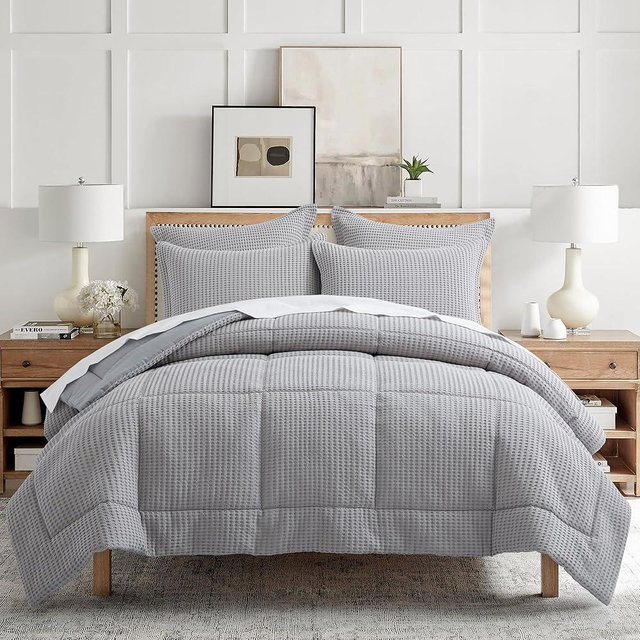 Levtex Home - Mills Waffle Grey Pewter Comforter Set - Full/Queen Comforter + Two Standard Pillow Cases - Grey Pewter Waffle Weave - Comforter (90 x 94in.) and Pillow Case (26 x 20in.) - Cotton