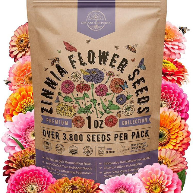 Zinnia Seeds Pack 1 oz - Over 3,800 Non-GMO Heirloom Zinnia Seeds for Planting, Annual Flowers in Individual Seed Packet, Flower Seed for Planting Home Garden Indoor & Outdoor Gardening