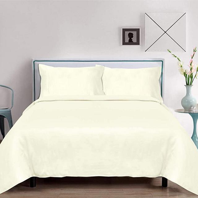 LINENWALAS 100% Organic Bamboo Sheets Queen Size 4 Piece Bed Sheet Set with 16" Extra Deep Pocket Bedding Silk Like Soft, Cooling Luxury Hotel Bed Sheet Set Made in India (Queen, Ivory)