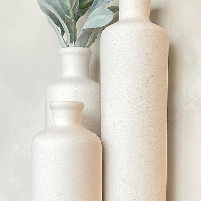 Tall Off-White Ceramic Vase Set of 3– Large Modern Farmhouse Decor Vases for Living Room, Coffee Table & Shelf Styling – Minimalist Neutral Decorative Flower Vases, Elegant Home Accent Gift