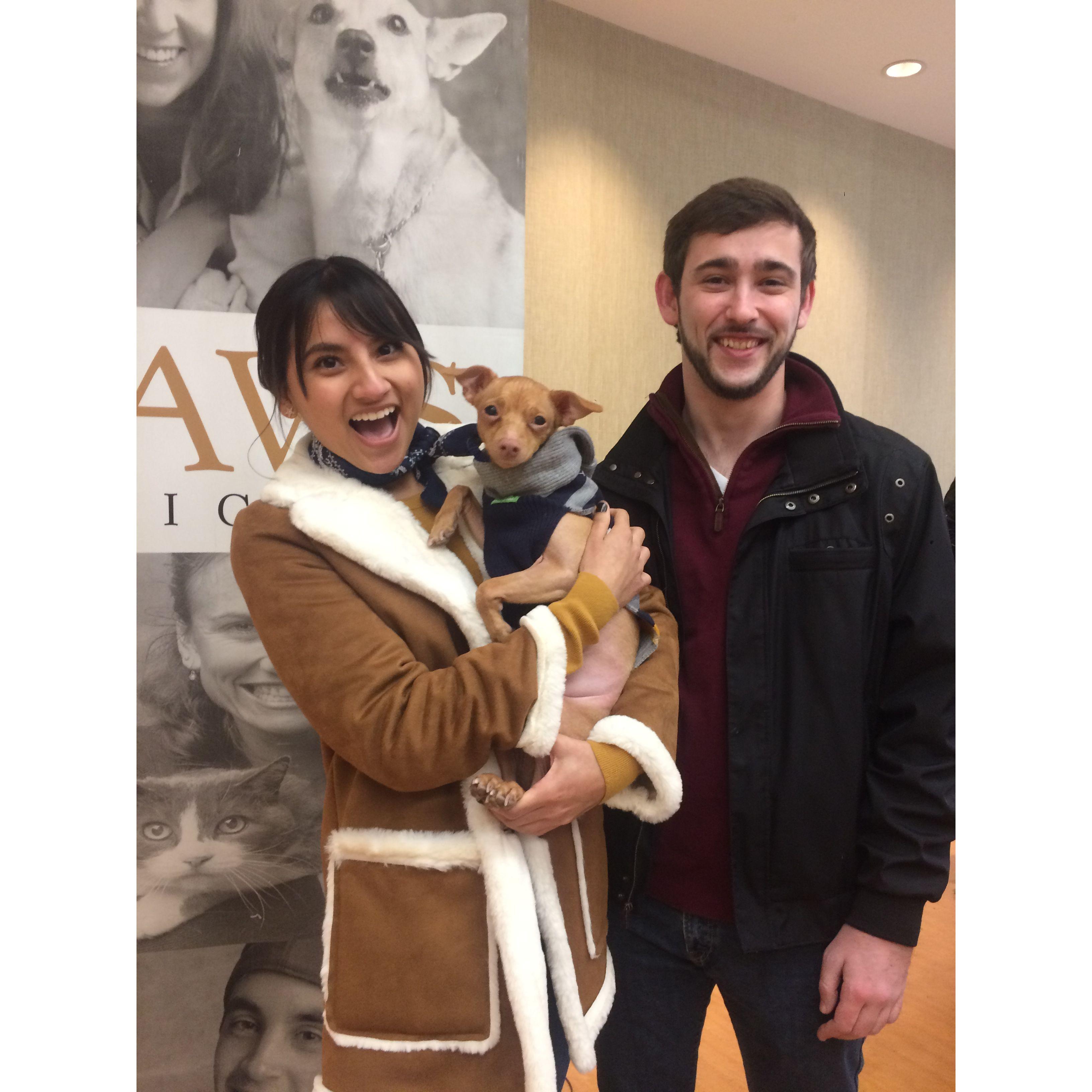 We waited 1 hour to meet this famous dog #Tunameltsmyheart. He signed my book with his paw-tograph. I cried. Oh and it was definitely freezing outside, but it was so worth it.