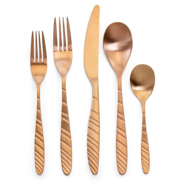 20pc Stainless Steel La Vague Silverware Set Rose Gold - MegaChef