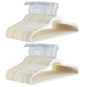 Amazon Basics Slim, Velvet, Non-Slip, Space-Saving Suit Clothes Hangers, Pack of 100, Ivory/Beige