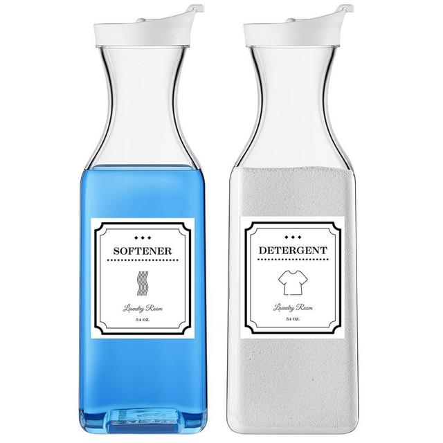 Laundry-Detergent-Dispenser,54oz Fabric Softener Dispenser,Plastic Liquid Laundry Detergent Container,Laundry Detergent Organizer for Laundry Room Organization with 4 Labels,2 Pack