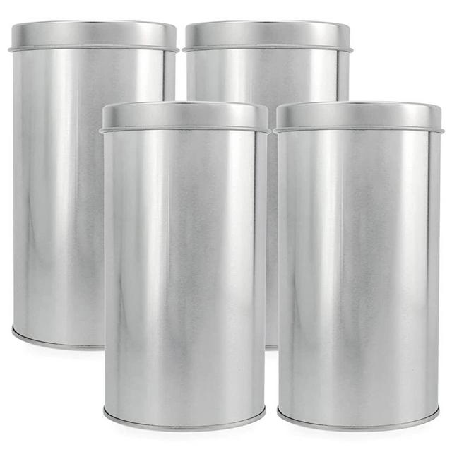 Solstice Double Seal Tea Canisters (4-Pack, Large); Round Metal Containers with Interior Seal Lid