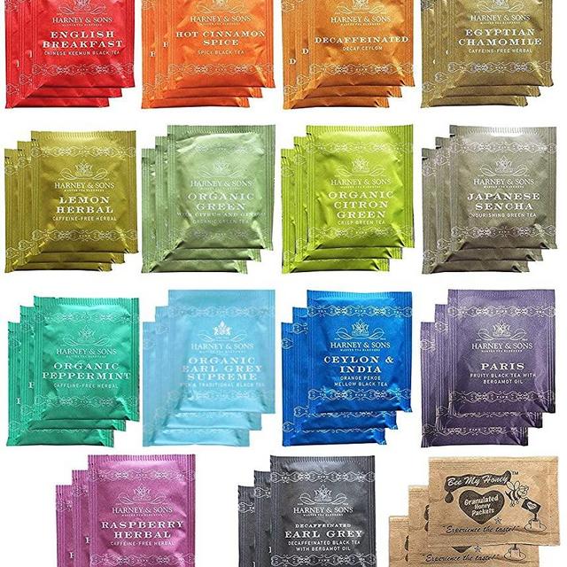 Harney & Sons Assorted Tea Bag Sampler 42 Count With Honey Crystal Packs Great for Birthday, Hostess and Co-worker Gifts