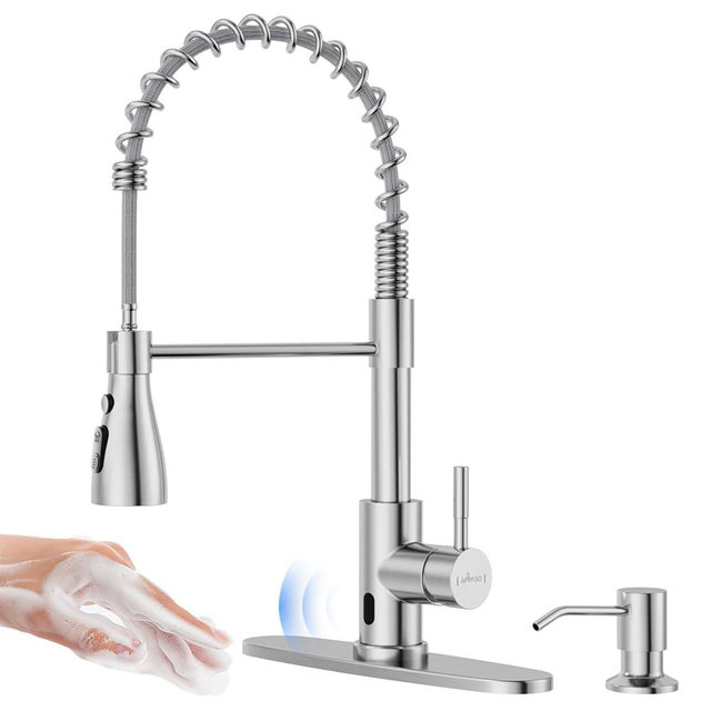 APPASO Touchless Kitchen Faucet, 3 Modes Smart Motion Sensor Kitchen Faucet with Pull Down Sprayer, Brushed Nickel Activated Faucet for Kitchen Sink with Soap Dispenser
