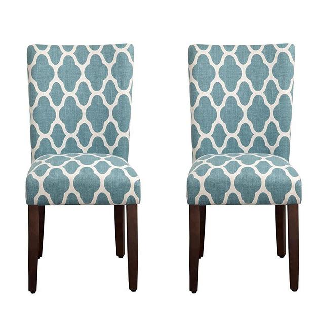 HomePop Parsons Classic Upholstered Accent Dining Chair, Set of 2, Teal and Cream Geometric