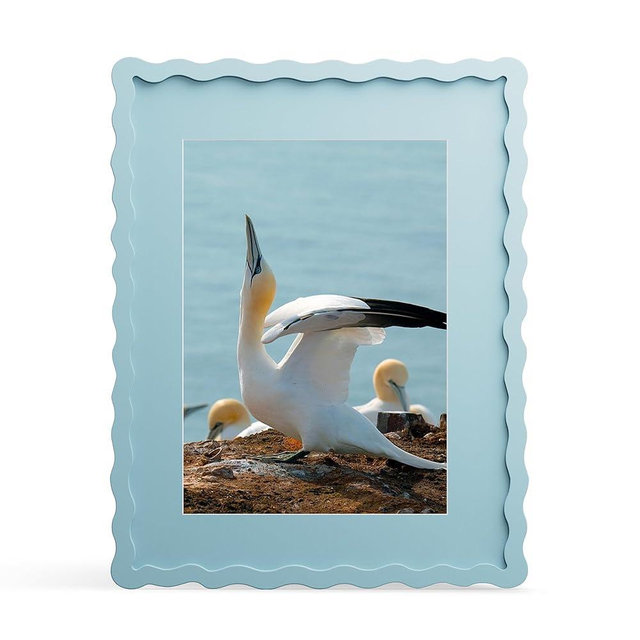 THKRLOF 11x14 Picture Frame with Mat for 8x10, Wavy Edge Wooden Real Glass Photo Frame for Wall Hanging, Blue, 1 Pack