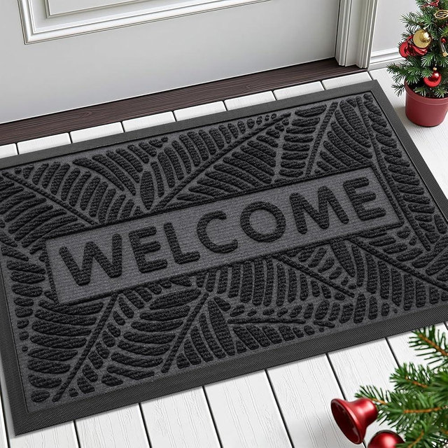 Smiry Welcome Mat Indoor Outdoor, All-Season Waterproof Front Door Mat, Sturdy Natural Rubber Doormat, Non-Slip, Easy Clean, Low Profile Dirt Trapper for Porch Patio Entrance, 29.5x17, Grey