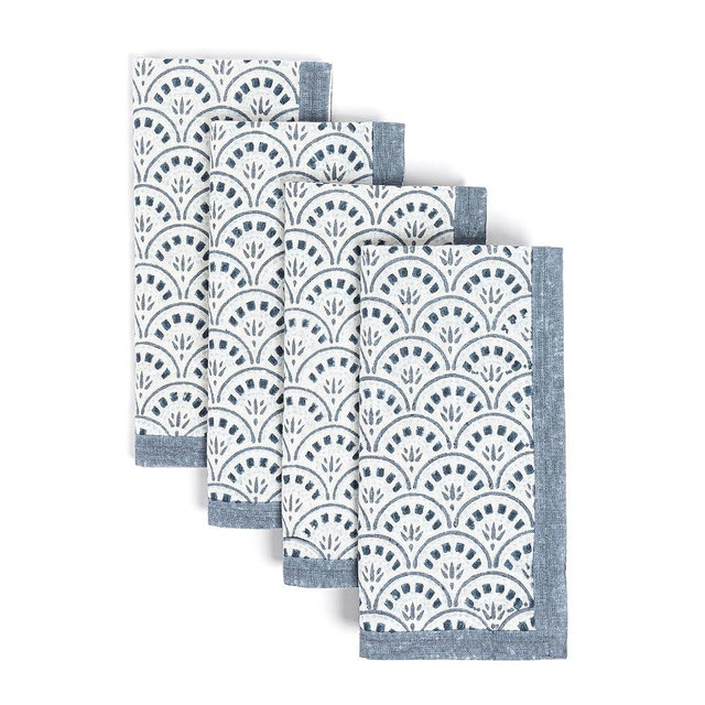 over&back Hand-Blocked Printed Cotton Cloth Napkins - Washable Napkins Set for Mixing, Matching, and Creating a Custom Home Decor Tablescape - Blue Arch