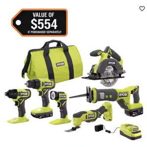 ONE+ 18V Cordless 6-Tool Combo Kit with 1.5 Ah Battery, 4.0 Ah Battery, and Charger