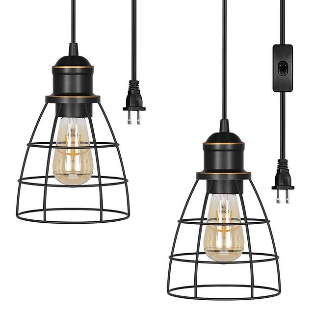 DEWENWILS Plug in Pendant Light, Hanging Lights with 15FT Cord, Industrial Pendant Light Fixtures for Bedroom, Kitchen Island, Dining Hall, 2 Pack, E26 Base Socket, UL Listed