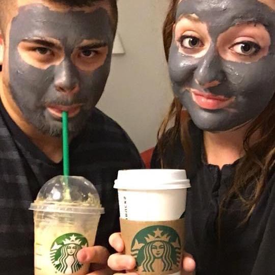 Celebrating our first anniversary at Cabana Bay with coffee and mud masks