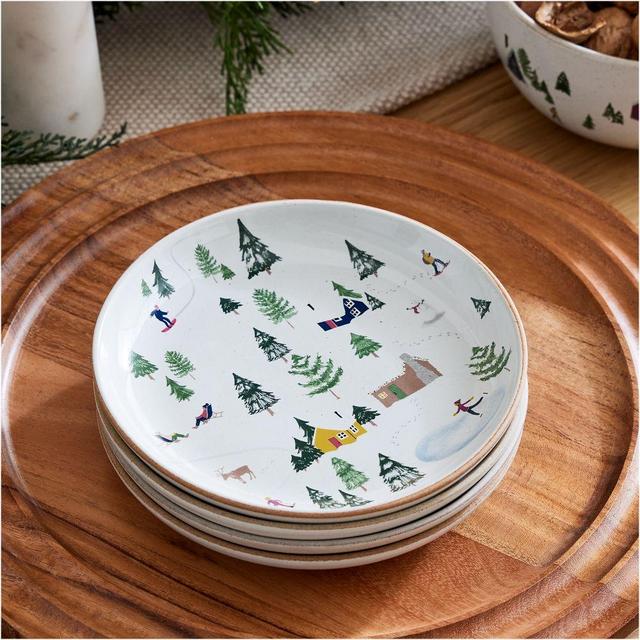 Holiday Skiers Appetizer Plate, Set of 4
