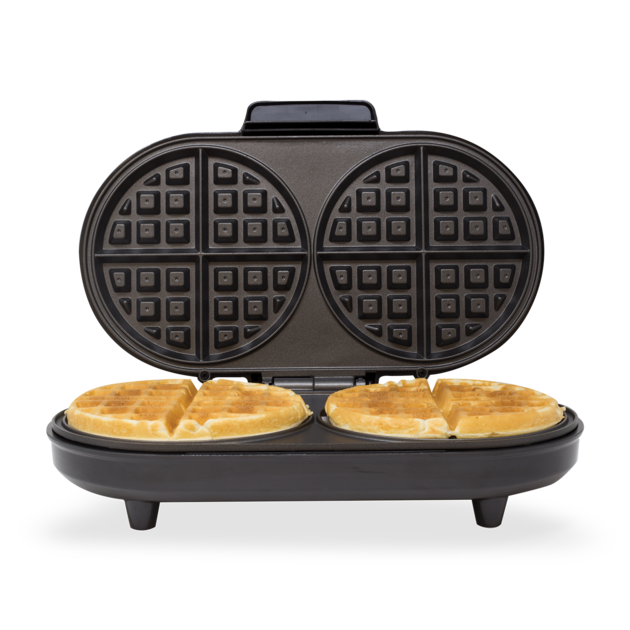 Kalorik Double Belgian Waffle Maker, Black and Stainless Steel