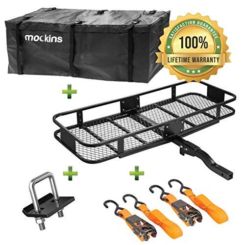Mockins Hitch Mount Cargo Carrier | The Steel Cargo Basket is 60” Long X 20" Wide X 6” Tall with A Hauling Weight Capacity of 500 Lbs and A Folding Shank to Preserve Space When Not in Use …