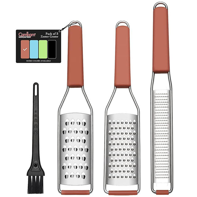 Lemon Zester Cheese Grater  Citrus Zester Pack of 3-304 Stainless Steel - A Sharp Tool for Parmesan Cheese,Ginger, Garlic, Nutmeg, Chocolate, Vegetables，Fruits，Dishwasher Safe With Cleaning Brush